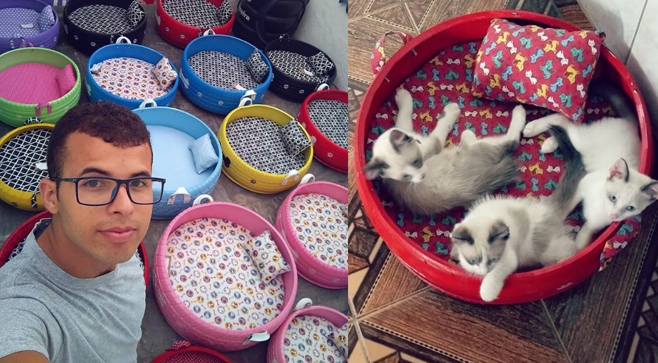 Bulduğu Eski Lastiklerden Kedi Köpek Yatakları Yapan Adam