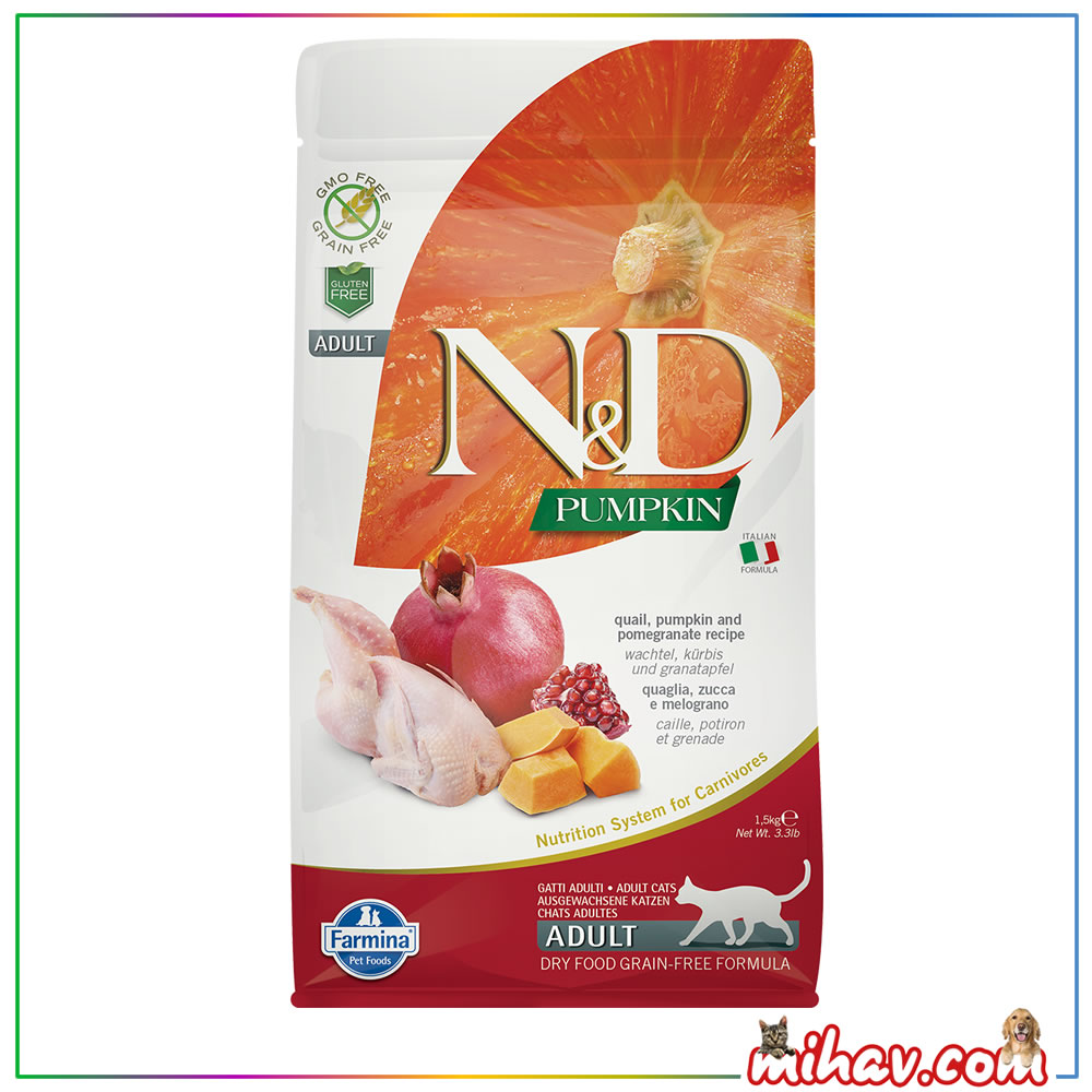 ND Pumpkin Tahılsız Bıldırcın ve Narlı Yetişkin Kedi Maması 1.5 KG