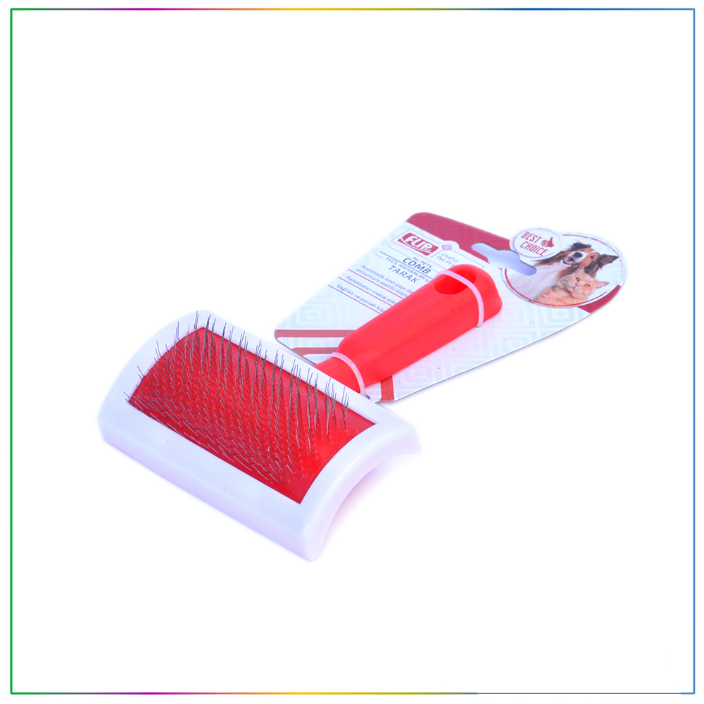 Flip Saplı Kedi Köpek Tüy Tarama Toplama Fırçası 16cm Kırmızı