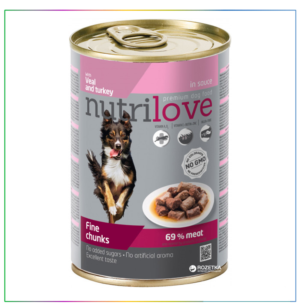 Nutrilove Dana ve Hindi Parça Etli Köpek Konservesi 415 gr