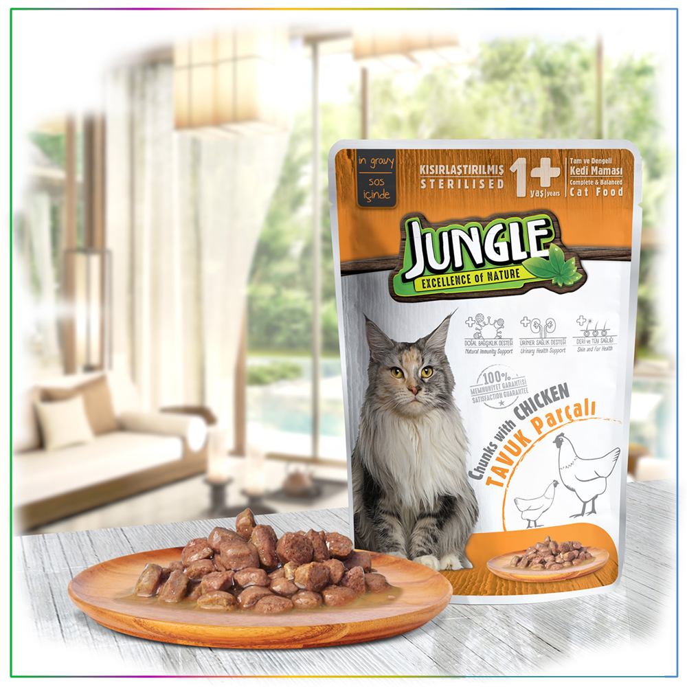 Jungle Pouch Tavuk Parçalı Jel İçinde Kısırlaştırılmış Kedi Yaş Maması