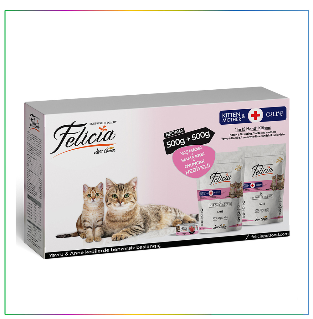Felicia Az Tahıllı 500+500 gr Yavru &Anne Kuzu Etli Kedi Maması Paketi