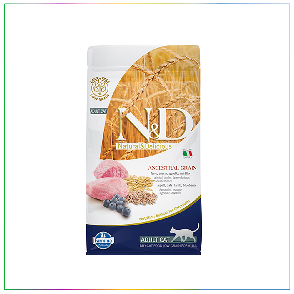 N&amp;D Az Tahıllı Kuzu Etli ve Yaban Mersinli Yetişkin Kedi Maması 1.5 Kg