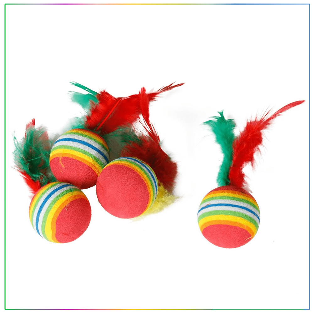 Flamingo Tüylü Gökkuşağı Top Kedi Oyuncağı 3 Cm 4�lü Paket