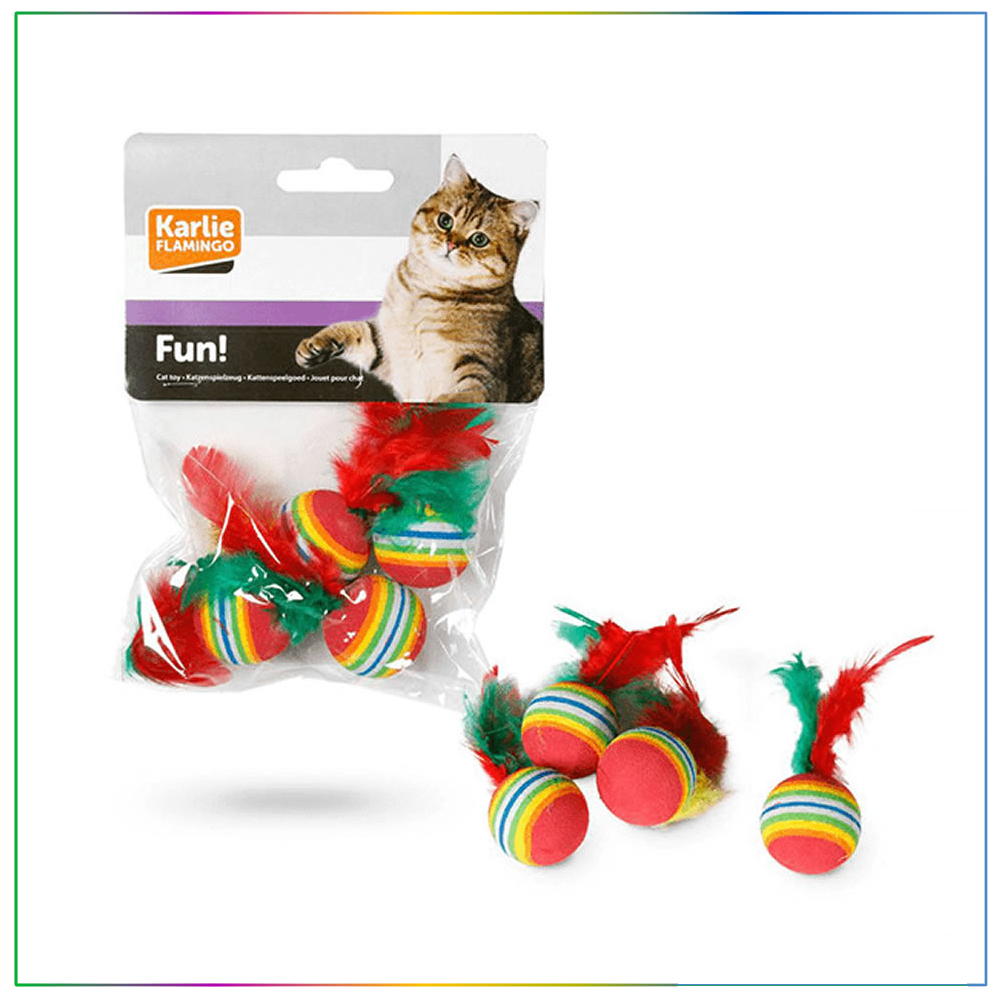 Flamingo Tüylü Gökkuşağı Top Kedi Oyuncağı 3 Cm 4�lü Paket