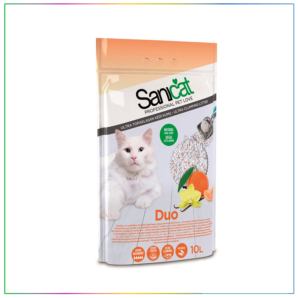 Sanicat Duo Mandalina ve Vanilya Kokulu Bentonit Kedi Kumu 10 Lt