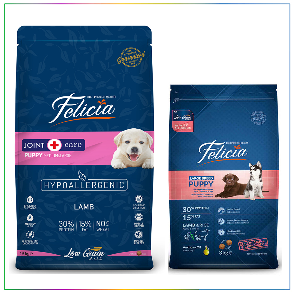 Felicia Az Tahıllı HypoAllergenic M/Large Kuzulu Yavru Köpek Maması 15