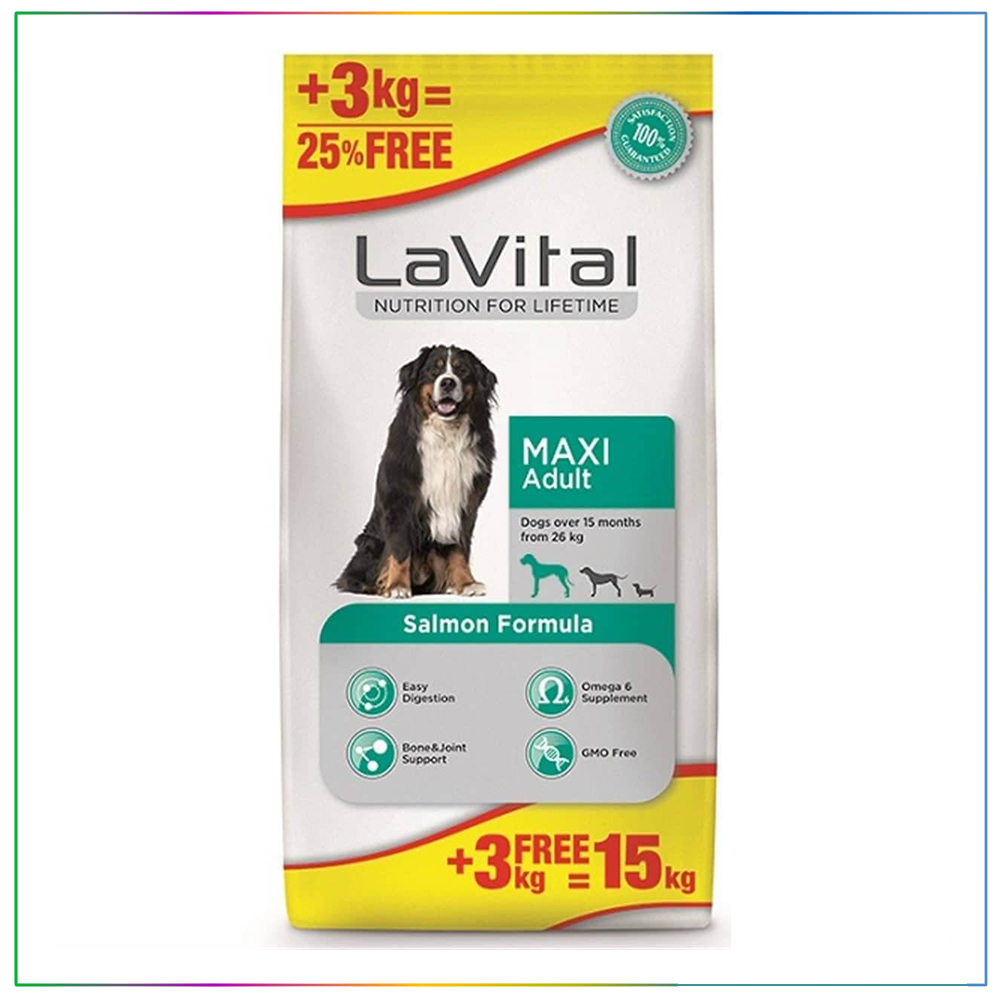LaVital Maxi Adult Somonlu Büyük Irk Yetişkin Köpek Maması 12+3 Kg